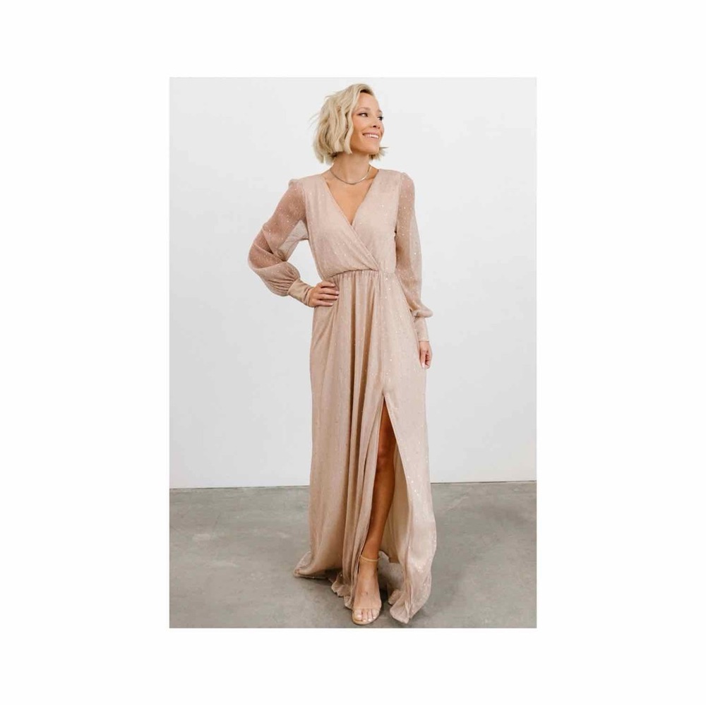 Baltic Born Abigail Sparkle Gown XXXL Champagne Bridesmaid Dress Long Sleeve